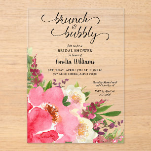 Invitations En Acrylique Fête de mariage aquarelle florale rose