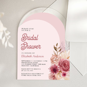 Invitations En Acrylique Fête de mariage aux fleurs roses de grenade Pampas