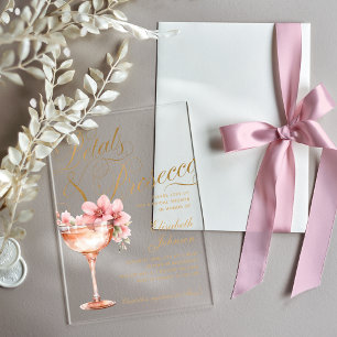 Invitations En Acrylique Fête de mariage aux pétales florales rose doré & P