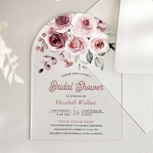 Invitations En Acrylique Fête de mariage aux roses roses poussiéreuses