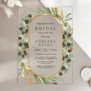 Invitations En Acrylique Fête de mariage avec feuilles d'olivier