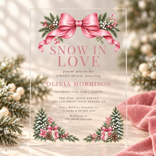 Invitations En Acrylique Fête de mariage avec un nœud rose sous la neige