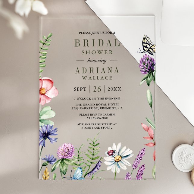 Invitations En Acrylique Fête de mariage bohème aux fleurs sauvages (Créateur téléchargé)