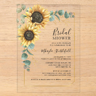 Invitations En Acrylique Fête de mariage champêtre avec tournesol aquarelle