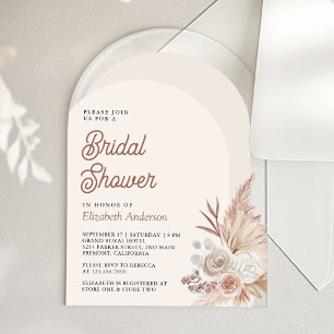 Invitations En Acrylique Fête de mariage champêtre beige floral Pampas