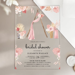 Invitations En Acrylique Fête de mariage champêtre Dusty Pink Floral Boho P