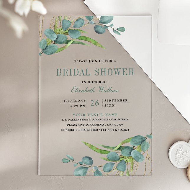 Invitations En Acrylique Fête de mariage champêtre Eucalyptus (Créateur téléchargé)