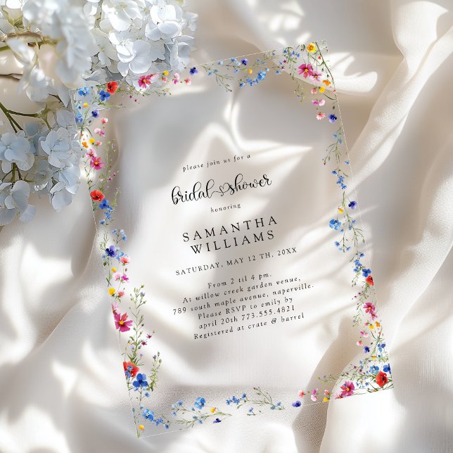 Invitations En Acrylique Fête de Mariage Champêtre Moderne (Modern Wildflower Bridal Shower Acrylic Invitations)