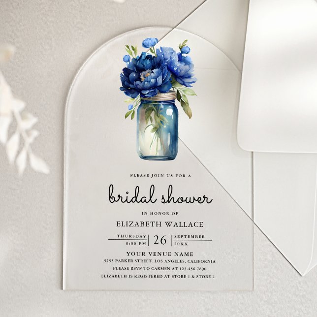 Invitations En Acrylique Fête de mariage dans un pot Mason avec des fleurs  (Créateur téléchargé)
