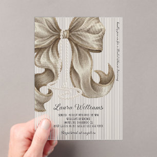 Invitations En Acrylique Fête de mariage élégante avec nœud, beige neutre