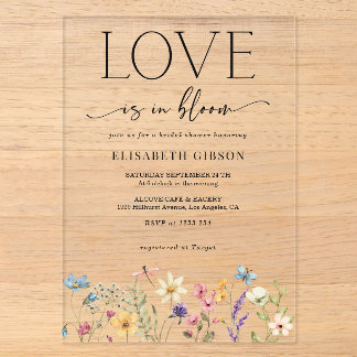 Invitations En Acrylique Fête de mariage floral aquarelle « L'amour est en 