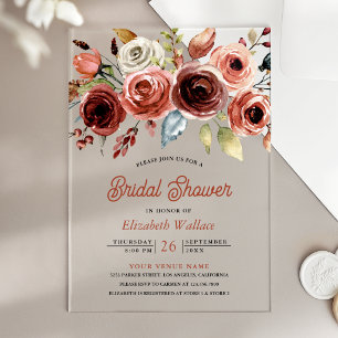 Invitations En Acrylique Fête de mariage Floral Aquarelle Terracotta