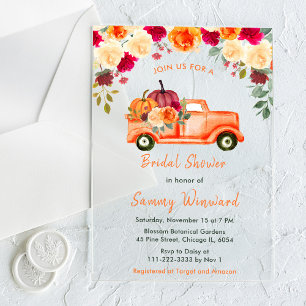 Invitations En Acrylique Fête de mariage Floral Automne Citrouille Camion