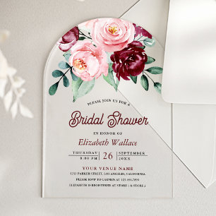 Invitations En Acrylique Fête de mariage floral Bourgogne rose saumon