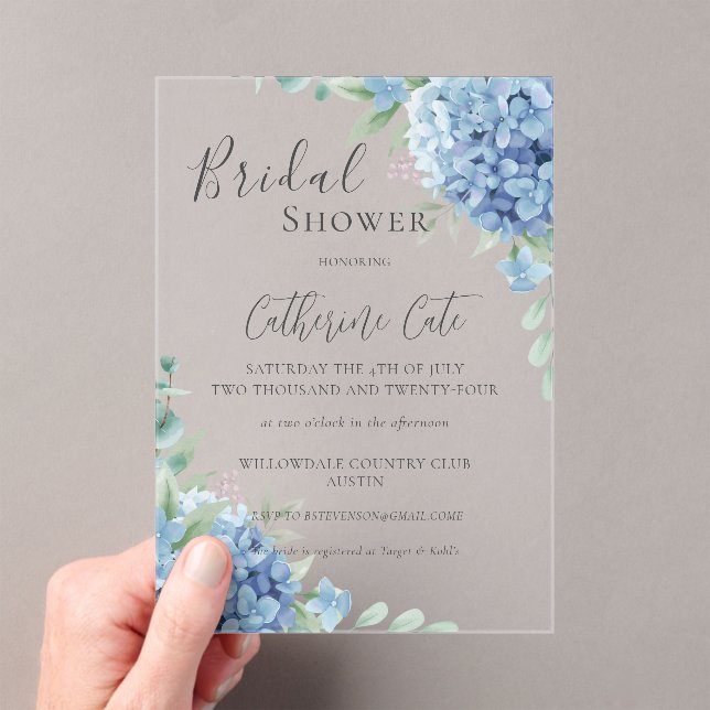 Invitations En Acrylique Fête de mariage floral Hydrangea Bleu (In situ (ordinateur de poche))