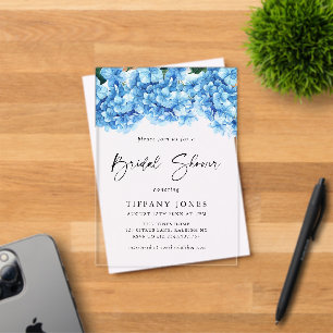 Invitations En Acrylique Fête de mariage florale aux hortensias bleus moder