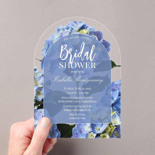 Invitations En Acrylique Fête de mariage florale Hydrangea Bleue Propre (In situ (ordinateur de poche))