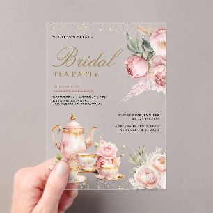 Invitations En Acrylique Fête de Mariage Florale Rose Pâle de Pampas Tasse