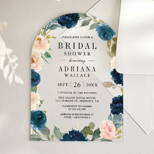 Invitations En Acrylique Fête de mariage Navy Blue et fleurs de pêche