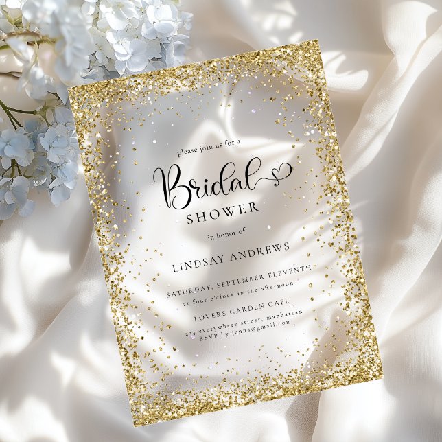 Invitations En Acrylique Fête de mariage pailletée or moderne  (Modern Gold Glitter Bridal Shower Acrylic Invitations)