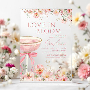 Invitations En Acrylique Fête de mariage ruban rose champagne Love in Bloom
