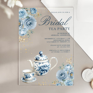 Invitations En Acrylique Fête de mariage thème floral bleu poussiéreux Tea