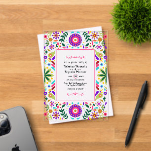 Invitations En Acrylique Fête de mariage transparente en style folk art mex