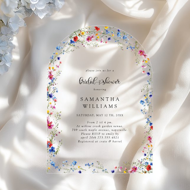 Invitations En Acrylique Fête de Mariée aux Fleurs Sauvages Modernes (Modern Wildflower Bridal Shower Acrylic Invitations)