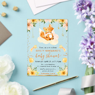 Invitations En Acrylique Fête de naissance au renard floral mignon aquarell
