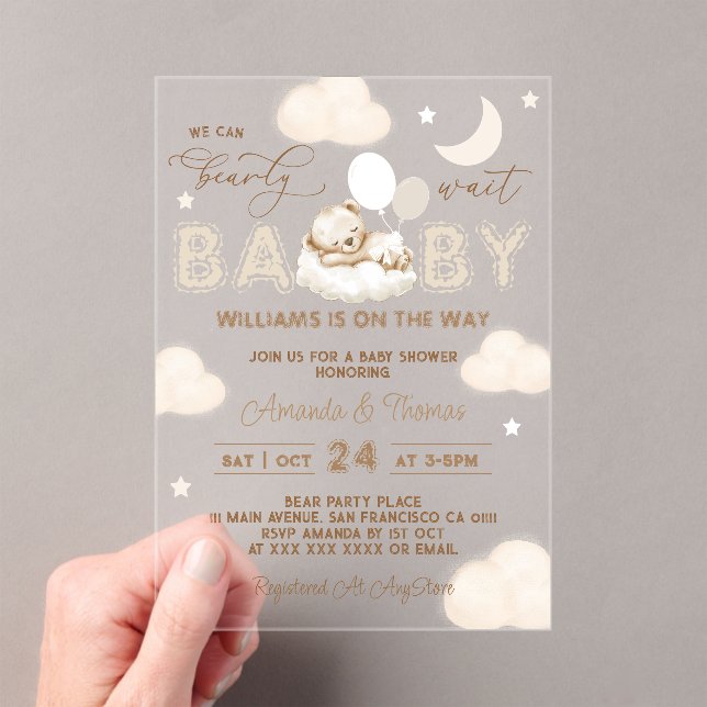 Invitations En Acrylique Fête de naissance bébé ballons neutres Ours (In situ (ordinateur de poche))