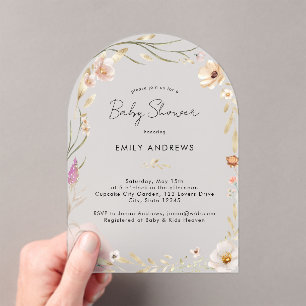 Invitations En Acrylique Fête de naissance bébé Bohème Fleurie 