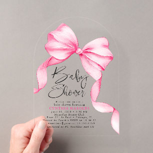 Invitations En Acrylique Fête de Naissance Bébé Fille Ruban Rose