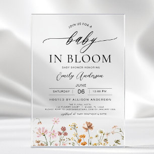 Invitations En Acrylique Fête de naissance Bébé Fleur Sauvage de Printemps