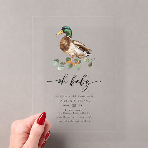 Invitations En Acrylique Fête de naissance canard colvert aquarelle