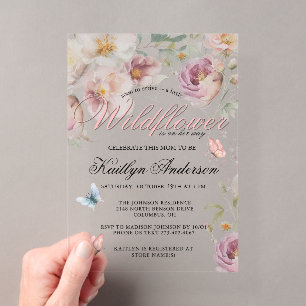 Invitations En Acrylique Fête de naissance charmante papillon fleur sauvage