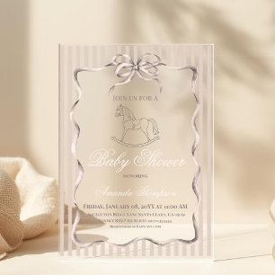 Invitations En Acrylique Fête de naissance de cheval à bascule neutre pour