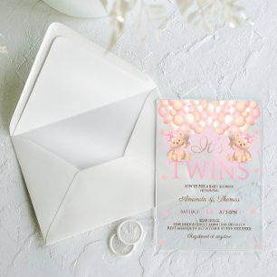 Invitations En Acrylique Fête de naissance de jumelles avec ballons roses