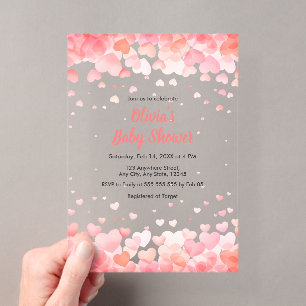 Invitations En Acrylique Fête de naissance d'un petit amour rose et rouge