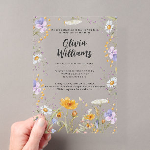 Invitations En Acrylique Fête de naissance fleurie sauvage printanière à la