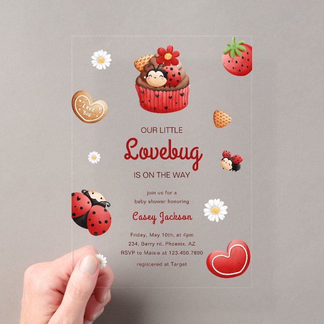 Invitations En Acrylique Fête de Naissance Fleurs Cupcake Coccinelle Mignon (In situ (ordinateur de poche))
