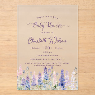 Invitations En Acrylique Fête de Naissance Fleurs de Lupin Colorées Aquarel