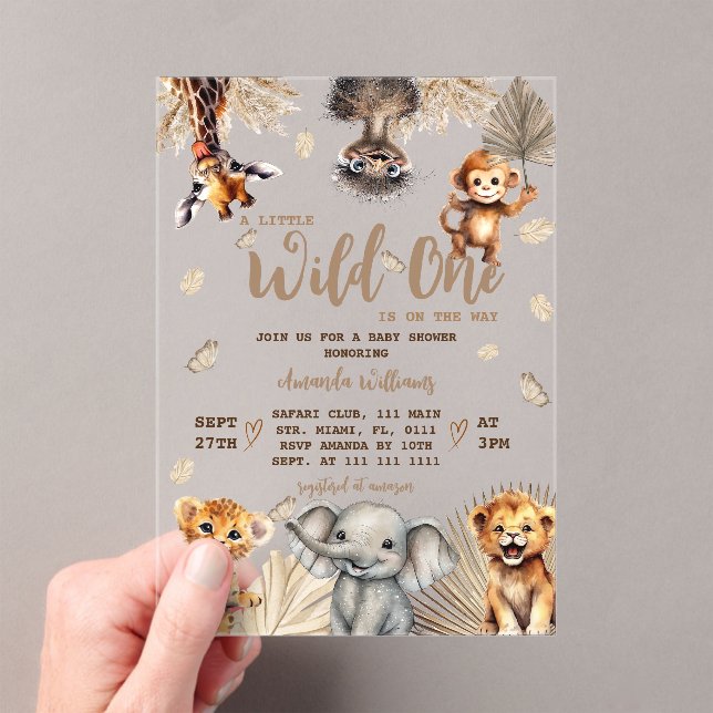 Invitations En Acrylique Fête de naissance Safari pour bébé (In situ (ordinateur de poche))