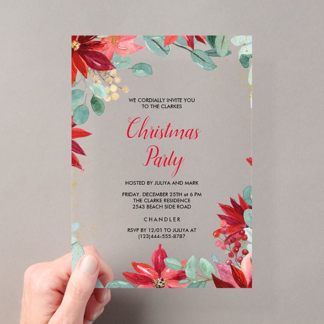 Invitations En Acrylique Fête de Noël à fleurs rouges (In situ (ordinateur de poche))