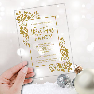 Invitations En Acrylique Fête de Noël au feuillage doré élégant