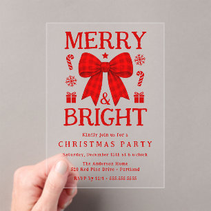Invitations En Acrylique Fête de Noël avec Ruban à Carreaux Rouges Joyeux e