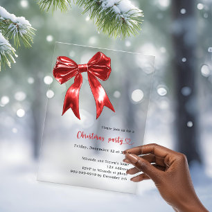 Invitations En Acrylique Fête de Noël avec un nœud rouge clair