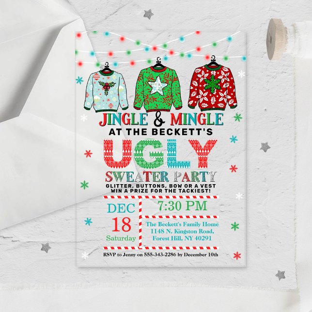 Invitations En Acrylique Fête de Noël avec un pull de Noël laid (Créateur téléchargé)