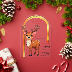 Invitations En Acrylique Fête de Noël avec un renne mignon