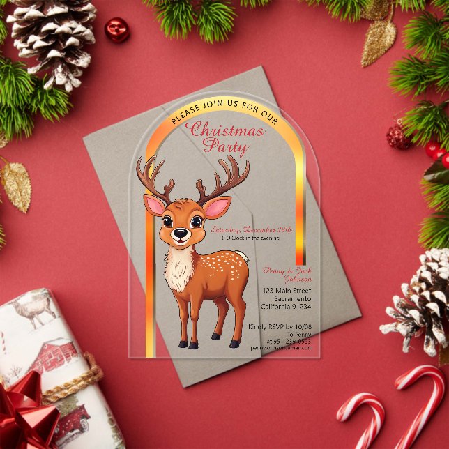 Invitations En Acrylique Fête de Noël avec un renne mignon (Insitu (vacances))