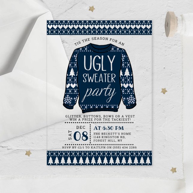 Invitations En Acrylique Fête de Noël bleu moche (Créateur téléchargé)